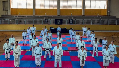 Praticantes da Hayashi-Ha reunidos para treinamento tradicional